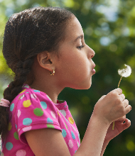 Una niña soplando sobre un diente de león afuera durante el día